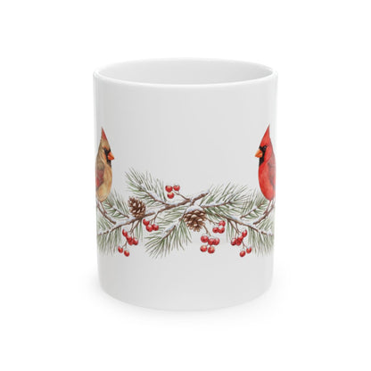 Winter Cardinals Mug - 11oz white ceramic mug