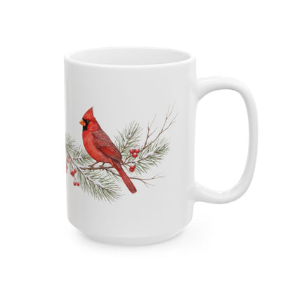 Winter Cardinals Mug - 15oz white ceramic mug