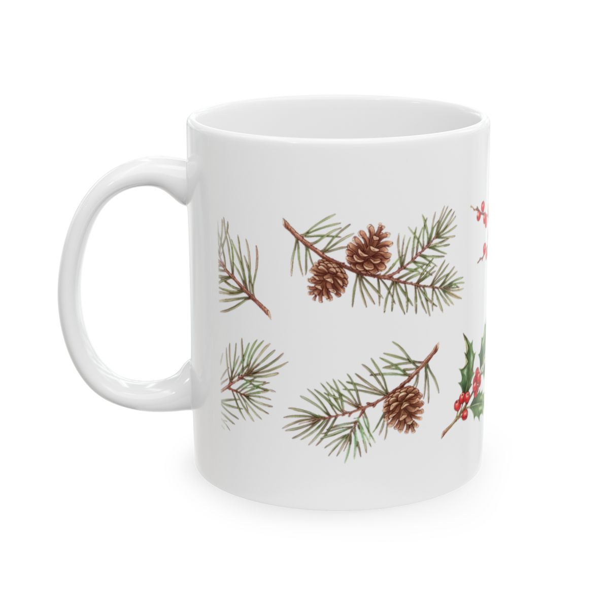 Holly and Winterberry Mug - 11oz white ceramic mug