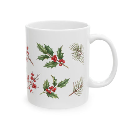 Holly and Winterberry Mug - 11oz white ceramic mug