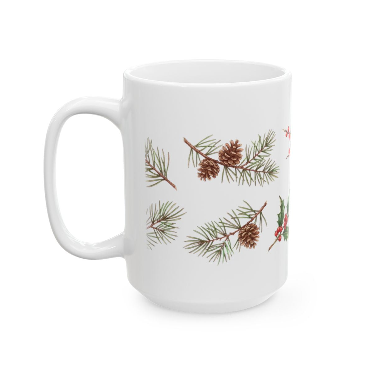 Holly and Winterberry Mug - 15oz white ceramic mug