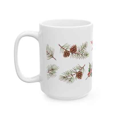 Holly and Winterberry Mug - 15oz white ceramic mug