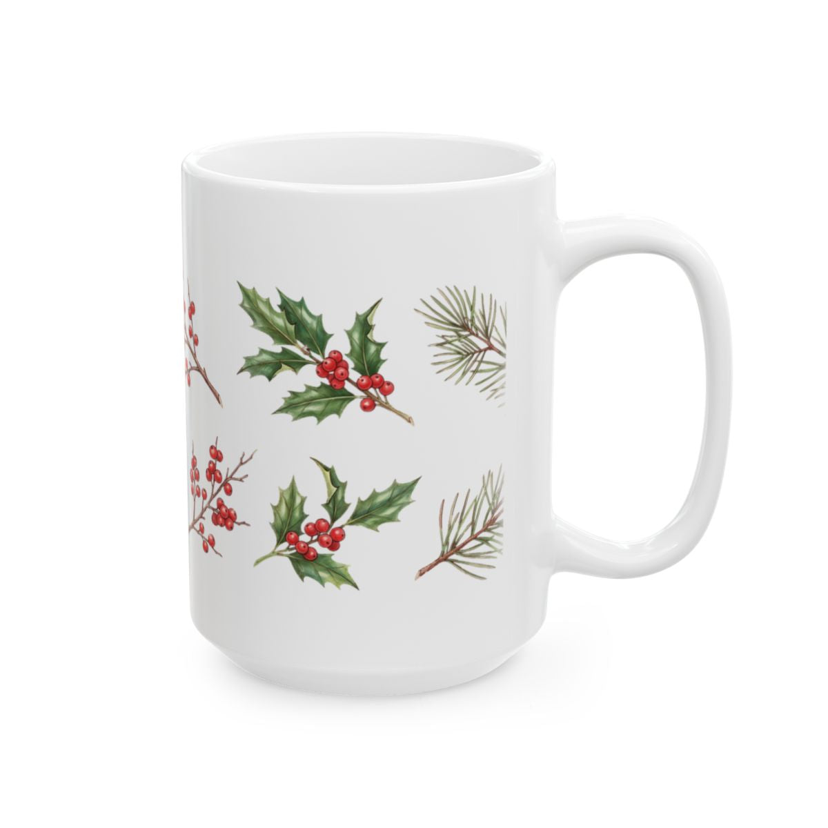 Holly and Winterberry Mug - 15oz white ceramic mug