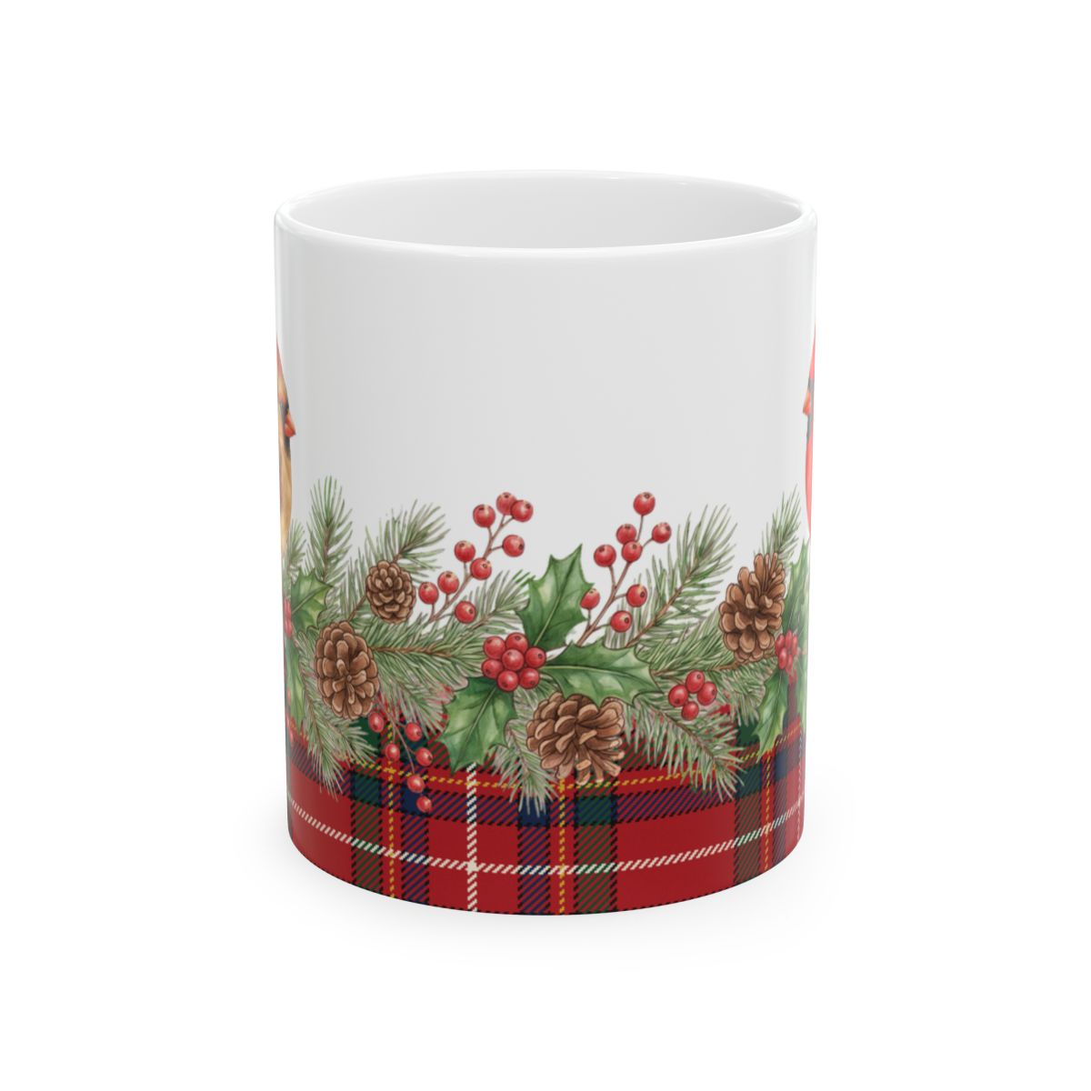 Tartan Cardinal Garland Mug - 11oz white ceramic mug