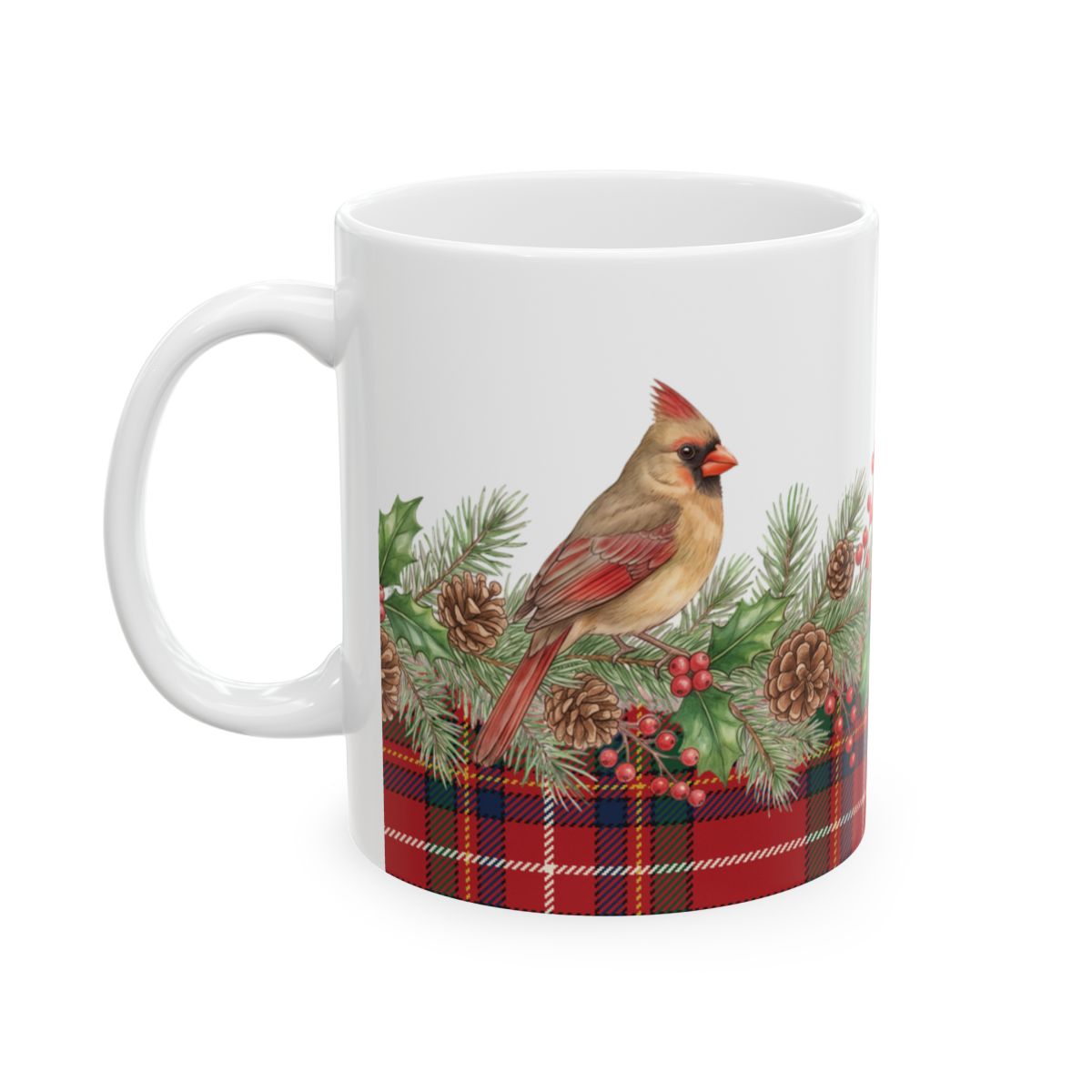 Tartan Cardinal Garland Mug - 11oz white ceramic mug
