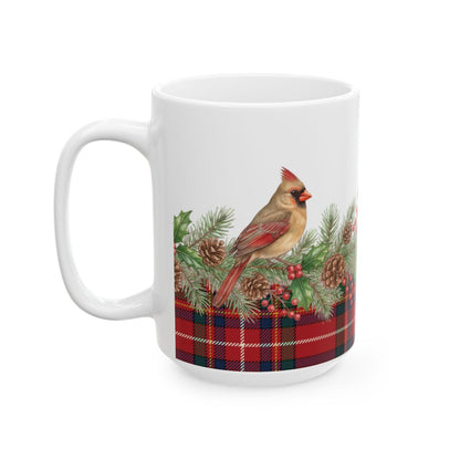 Tartan Cardinal Garland Mug - 15oz white ceramic mug