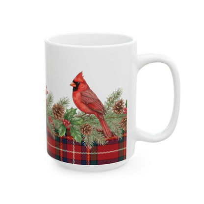 Tartan Cardinal Garland Mug - 15oz white ceramic mug