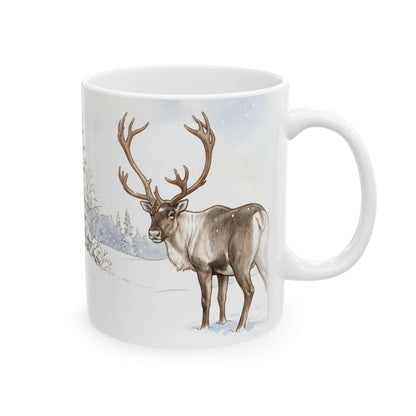 Winter Caribou Forest Mug - 11oz white ceramic mug