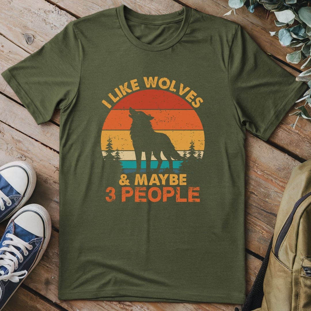 T-Shirt Military Green / S Wolfs And 3 People T-Shirt
