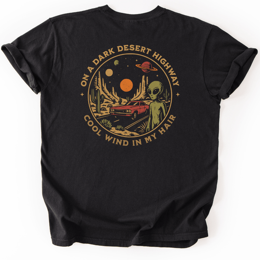 T-Shirt Black / S Alien Desert Highway Premium (Back Print)