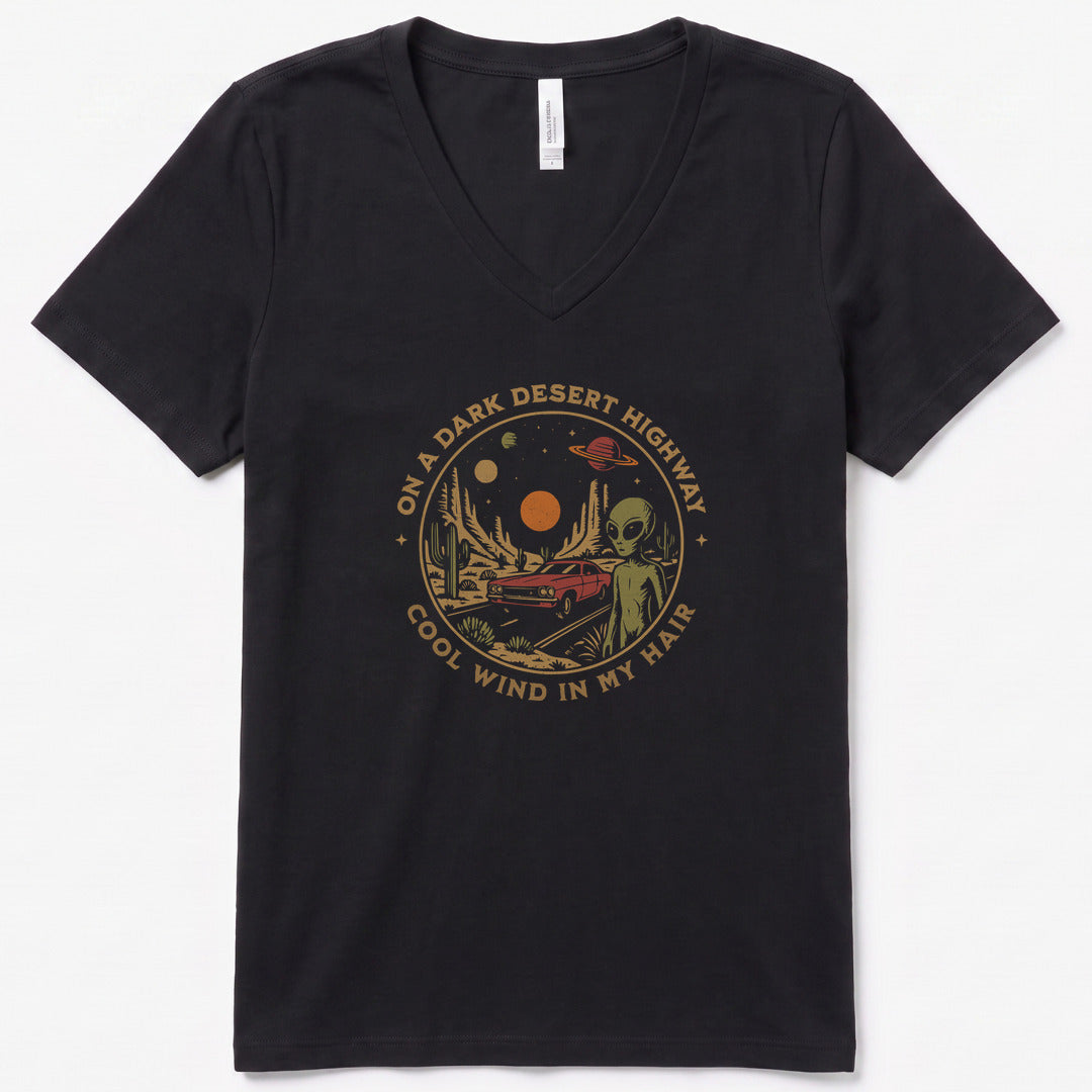 Alien Desert Highway V-Neck Heather - women's relaxed v-neck tee in Black Heather from Summit Soul