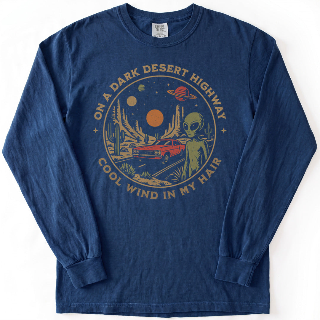 Alien Desert Highway Premium LS - Comfort Colors garment-dyed long sleeve in True Navy from Summit Soul
