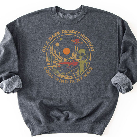 Alien Desert Highway Sweatshirt - Dark Heather