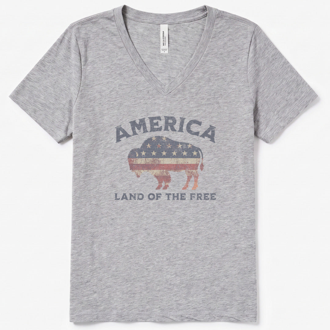 Land Of The Free V-Neck Heather - women's relaxed v-neck tee in Athletic Heather from Summit Soul