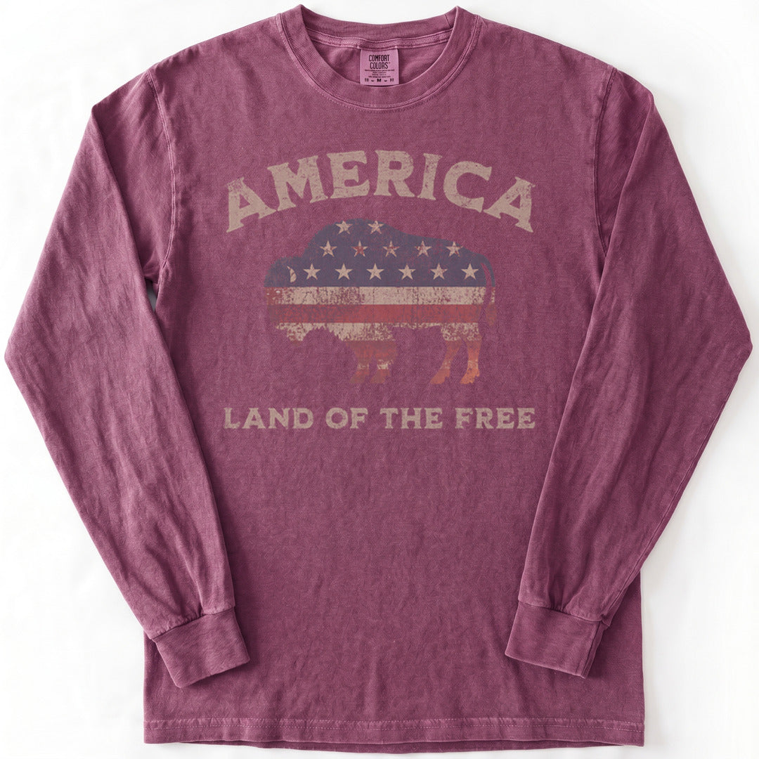 Land Of The Free Premium LS - Comfort Colors garment-dyed long sleeve in Berry from Summit Soul