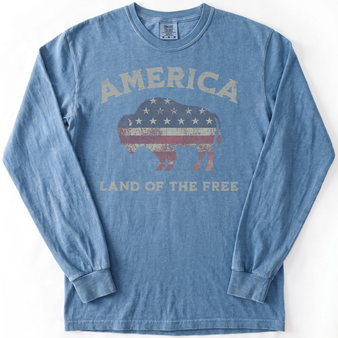 Land Of The Free Premium LS - Comfort Colors garment-dyed long sleeve in Blue Jean from Summit Soul