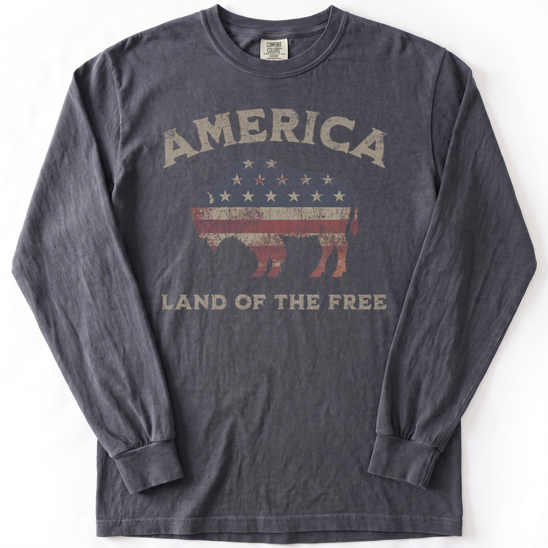Land Of The Free Premium LS - Comfort Colors garment-dyed long sleeve in Graphite from Summit Soul