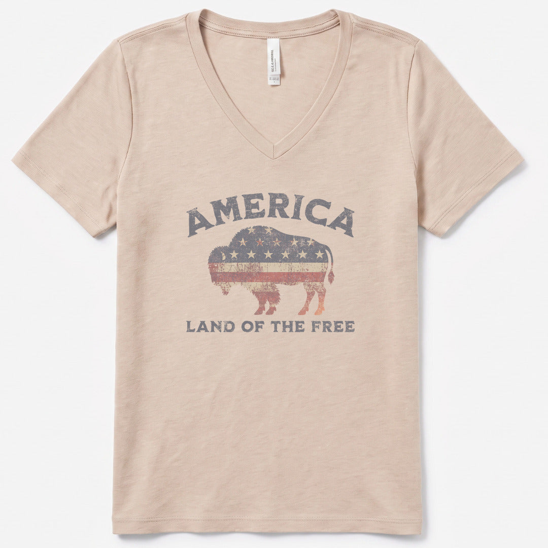 Land Of The Free V-Neck Heather - women's relaxed v-neck tee in Heather Dust from Summit Soul