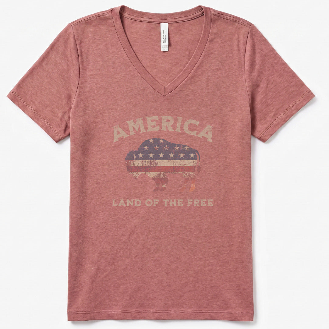 Land Of The Free V-Neck Heather - women's relaxed v-neck tee in Heather Mauve from Summit Soul