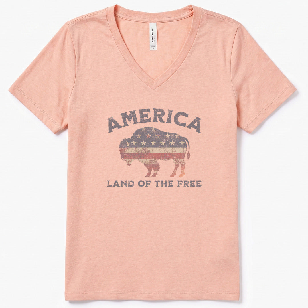 Land Of The Free V-Neck Heather - women's relaxed v-neck tee in Heather Peach from Summit Soul