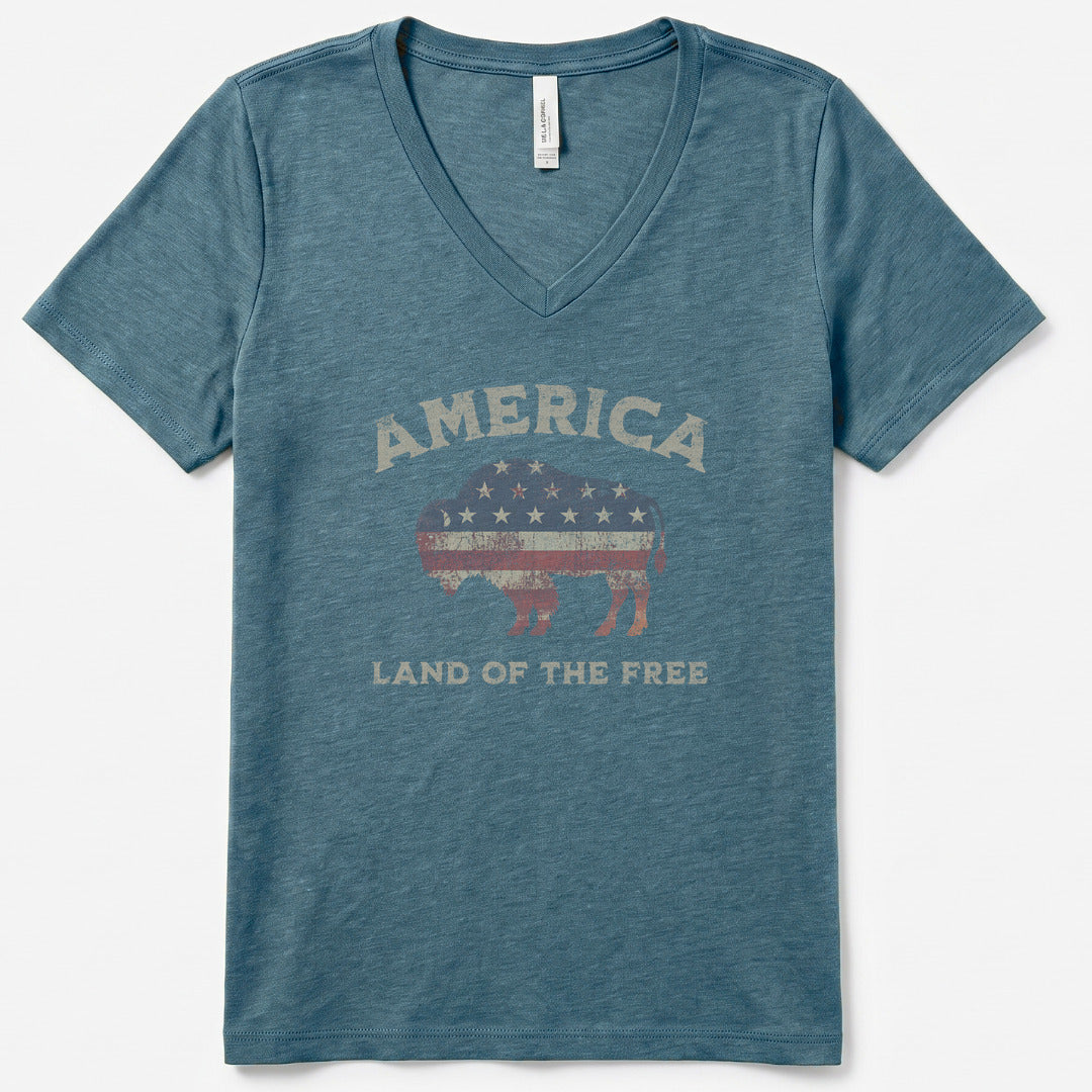 Land Of The Free V-Neck Heather - women's relaxed v-neck tee in Heather Slate from Summit Soul