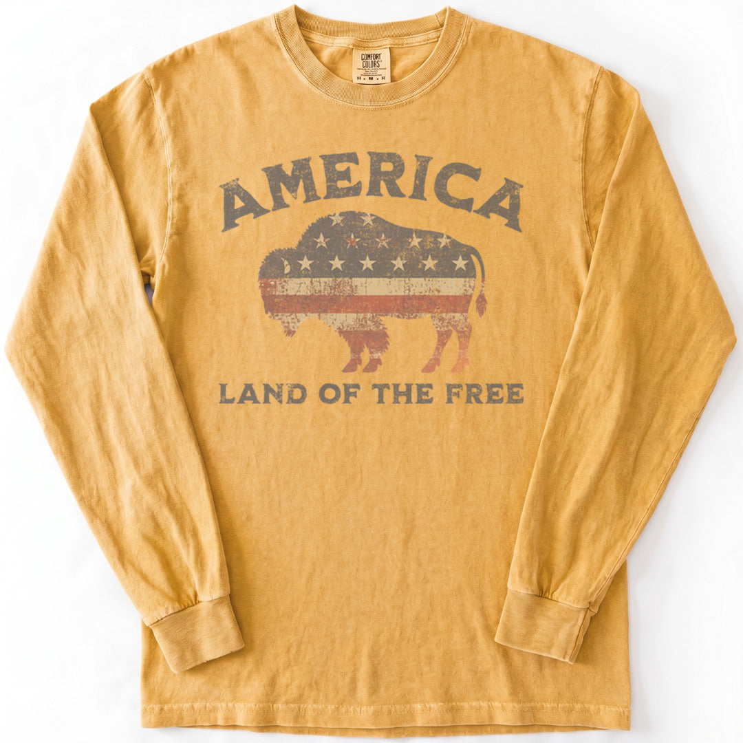 Land Of The Free Premium LS - Comfort Colors garment-dyed long sleeve in Mustard from Summit Soul