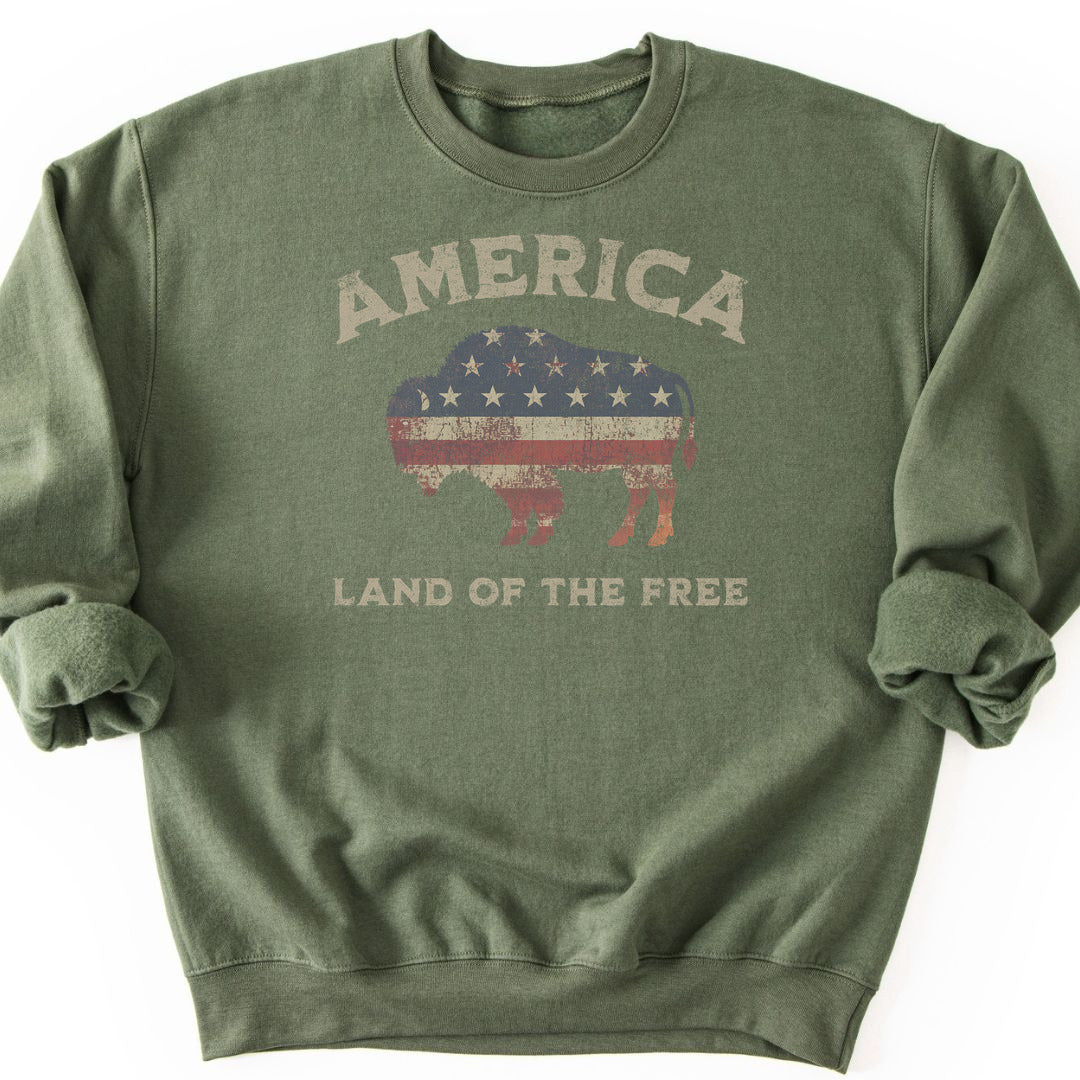 Land Of The Free Sweatshirt - Military Green