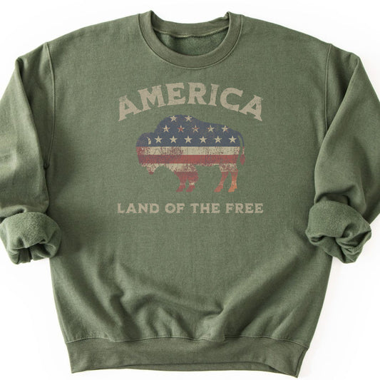 Land Of The Free Sweatshirt - Military Green