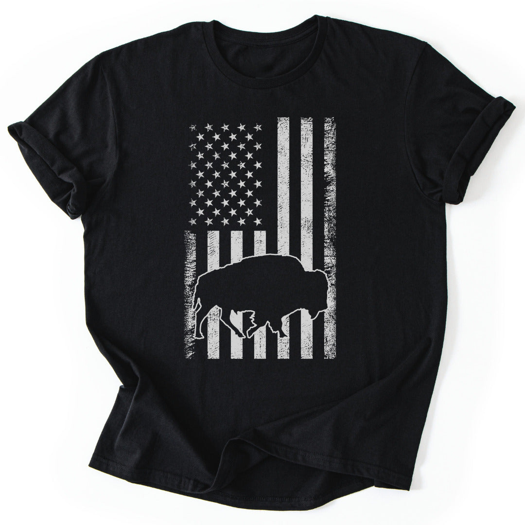 T-Shirt Black / S USA Flag Bison T-Shirt