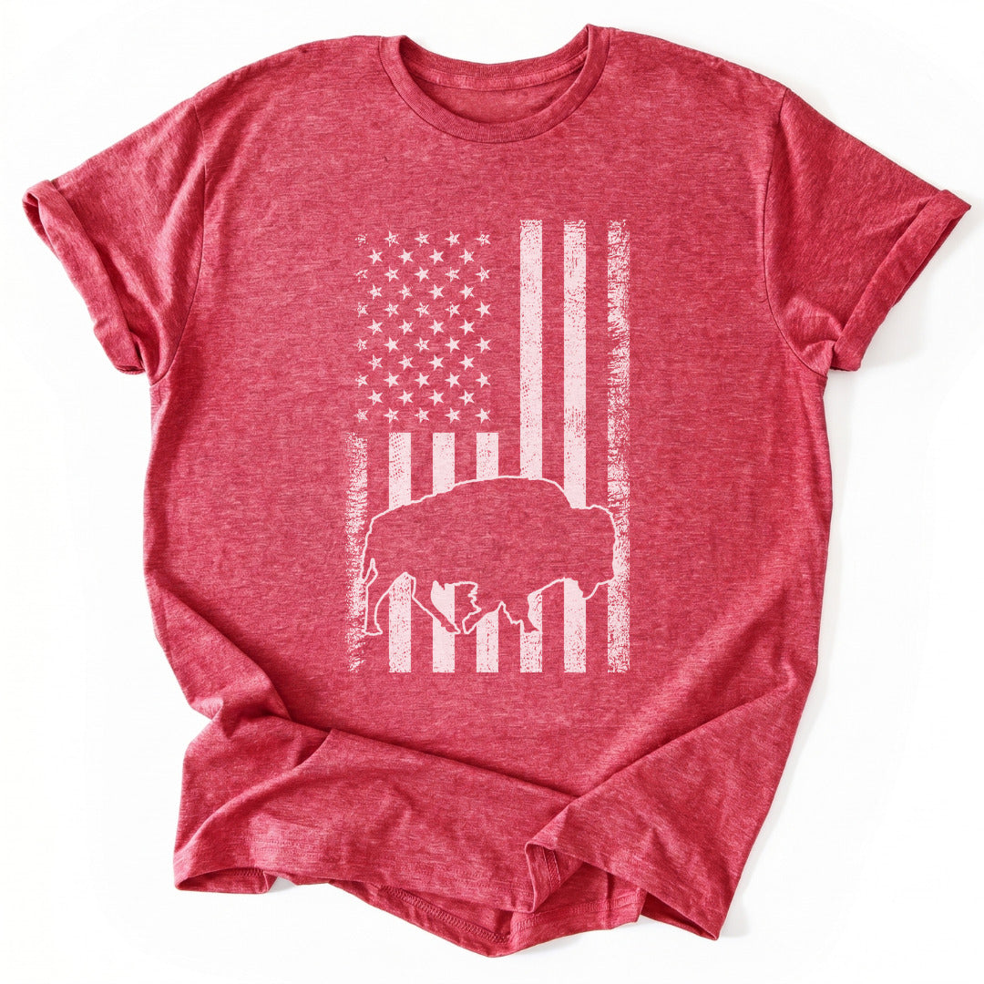 T-Shirt Heather Red / S USA Flag Bison T-Shirt