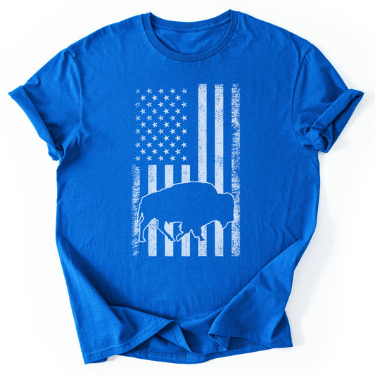 T-Shirt Royal / S USA Flag Bison T-Shirt