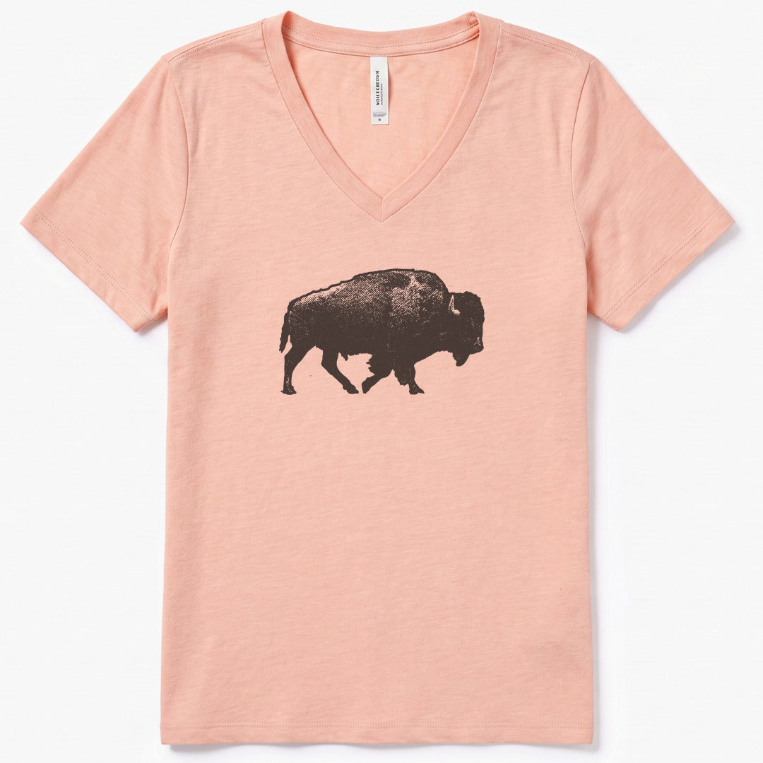 Lone Bison V-Neck Heather - women's relaxed v-neck tee in Heather Peach from Summit Soul