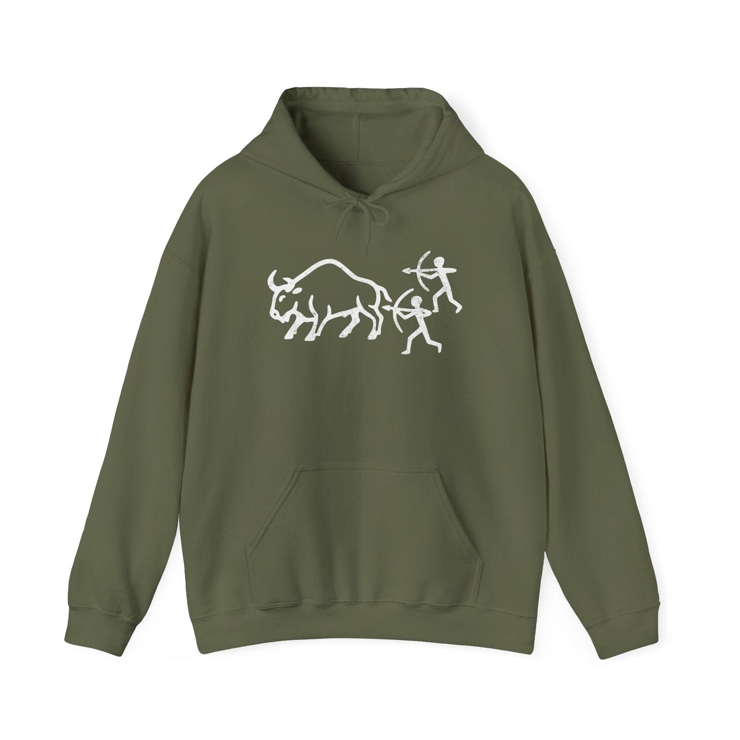 Hoodie Military Green / S Bison Hunt Carving Hoodie