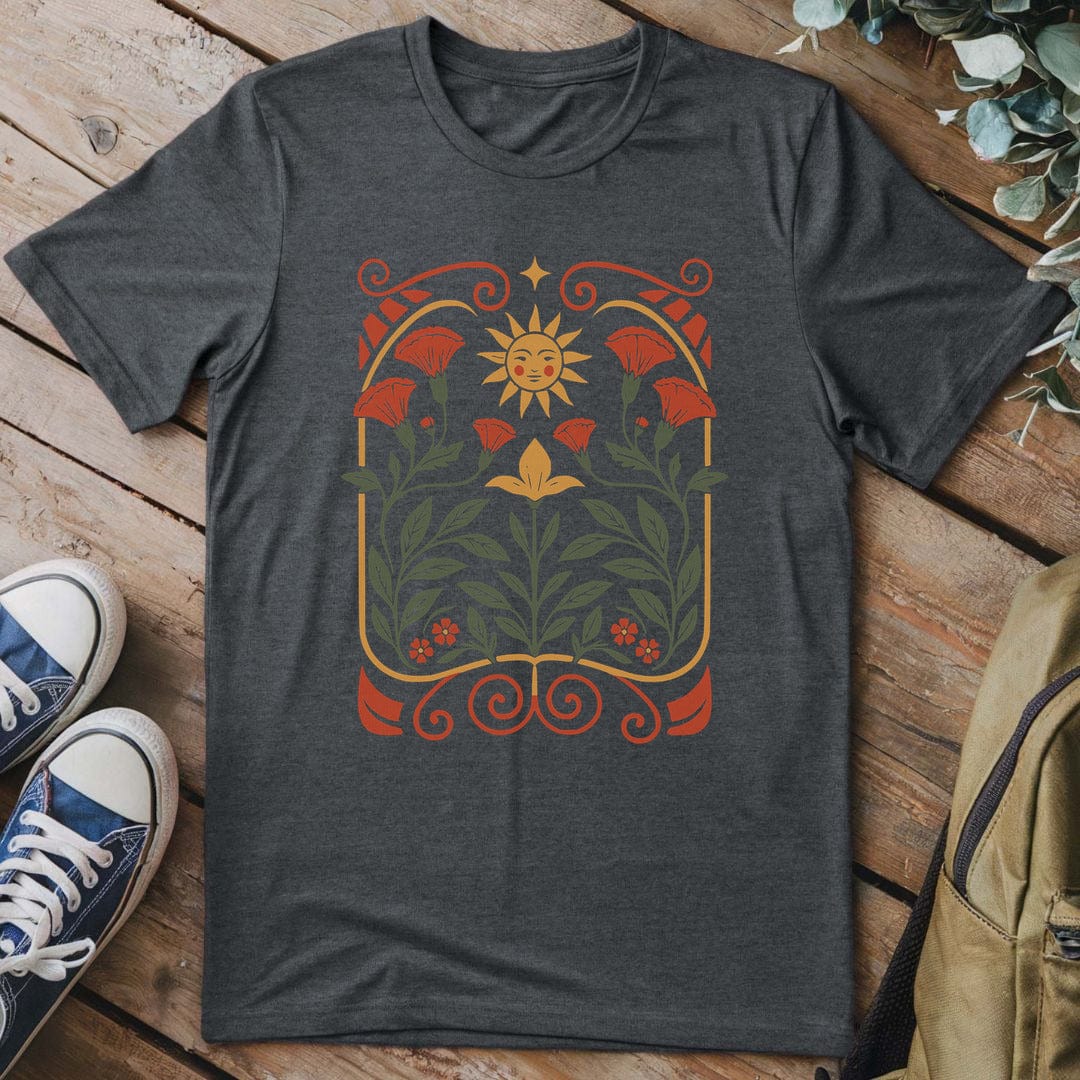 T-Shirt Dark Heather / S Boho Flowers & Sun T-Shirt