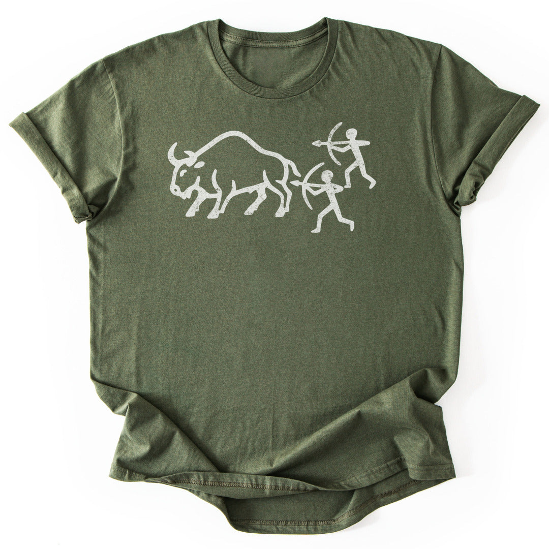 T-Shirt Military Green / S Bison Hunt Carving T-Shirt
