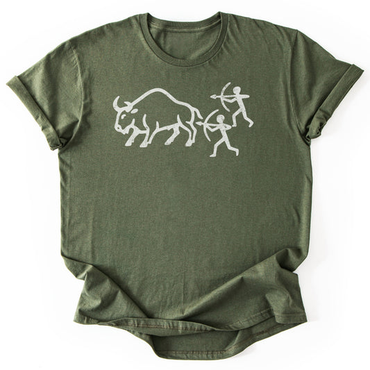 T-Shirt Military Green / S Bison Hunt Carving T-Shirt