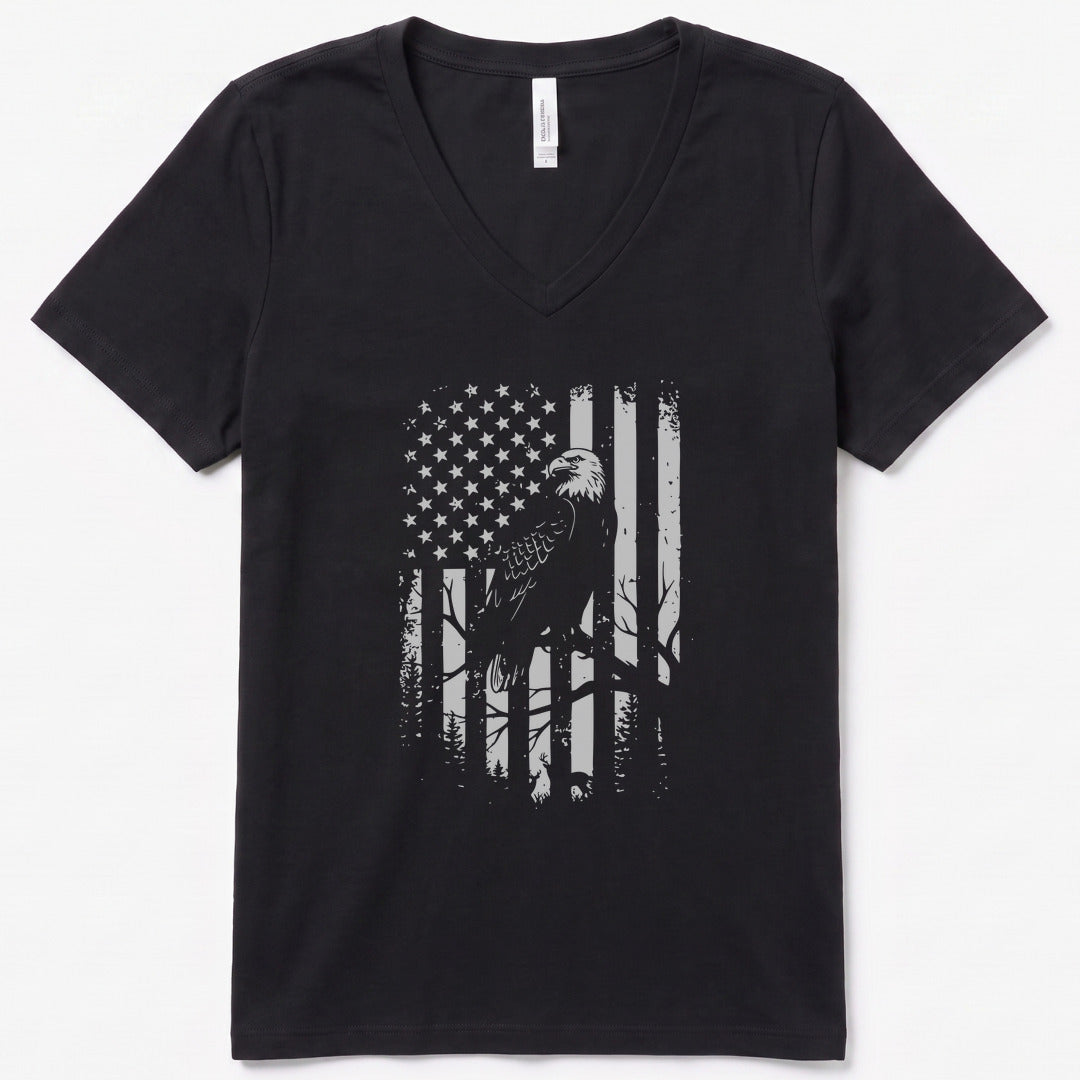 Eagle Freedom Flag V-Neck Heather - women's relaxed v-neck tee in Black Heather from Summit Soul