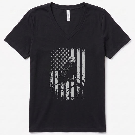 Eagle Freedom Flag V-Neck Heather - women's relaxed v-neck tee in Black Heather from Summit Soul