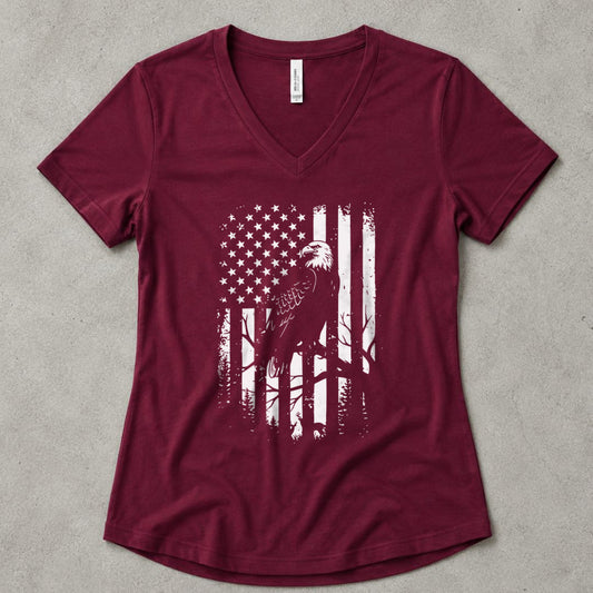Eagle Freedom Flag V-Neck - women's relaxed v-neck tee in Maroon from Summit Soul
