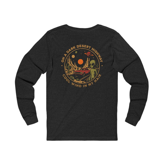 Long-sleeve Dark Grey Heather / S Alien Desert Highway Long Sleeve (Back Print)