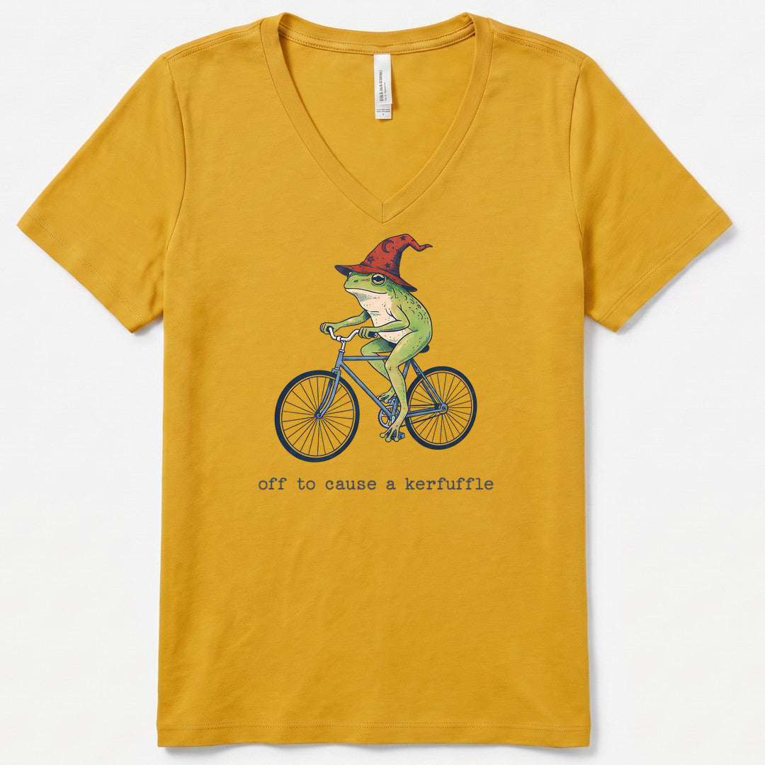 Frog Wizard Kerfuffle V-Neck - women's relaxed v-neck tee in Mustard from Summit Soul