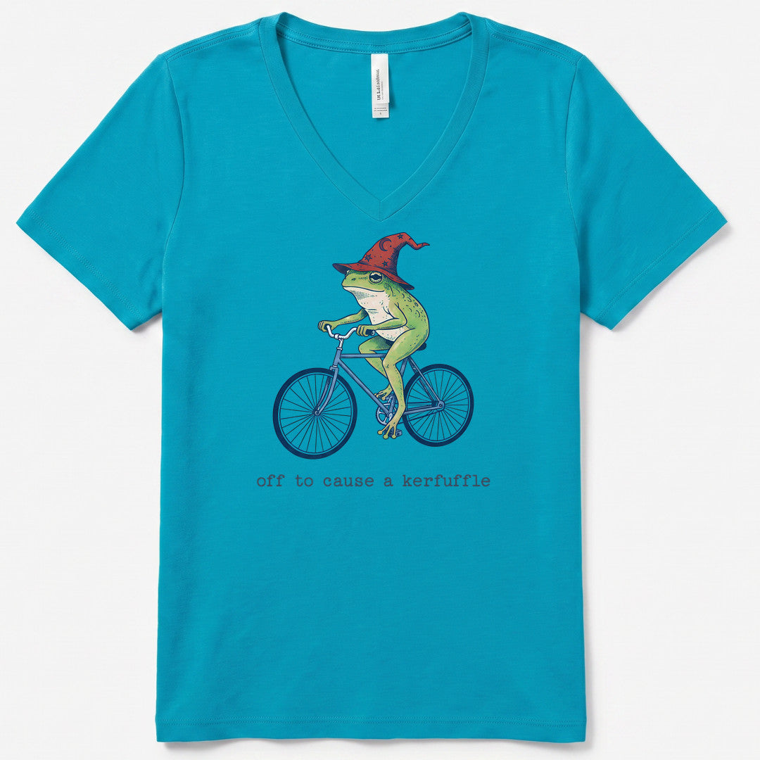 Frog Wizard Kerfuffle V-Neck - women's relaxed v-neck tee in Turquoise from Summit Soul