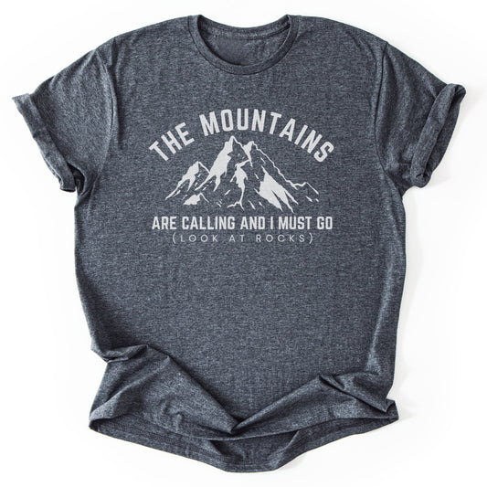 T-Shirt Dark Heather / S Mountains Call, Rocks Await T-Shirt