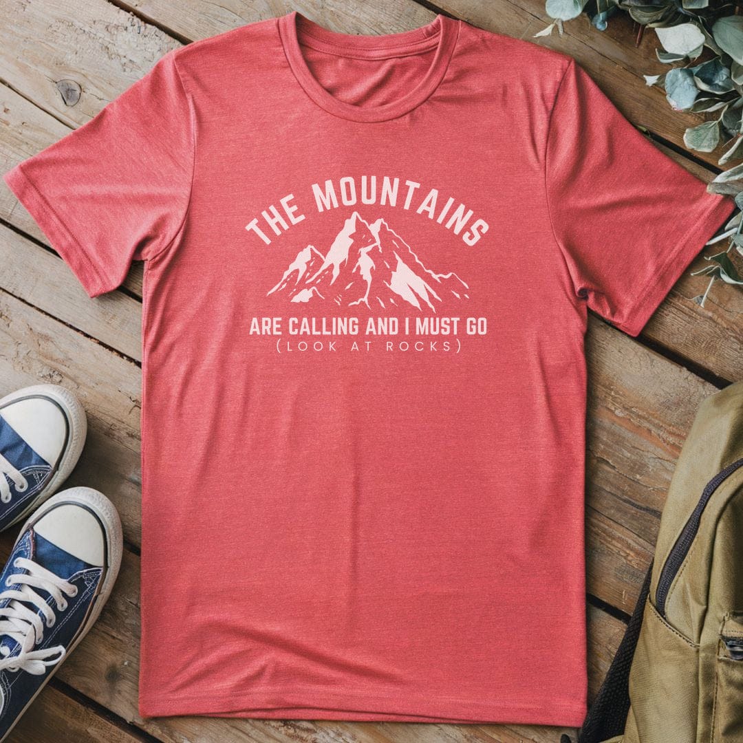T-Shirt Heather Red / S Mountains Call, Rocks Await T-Shirt