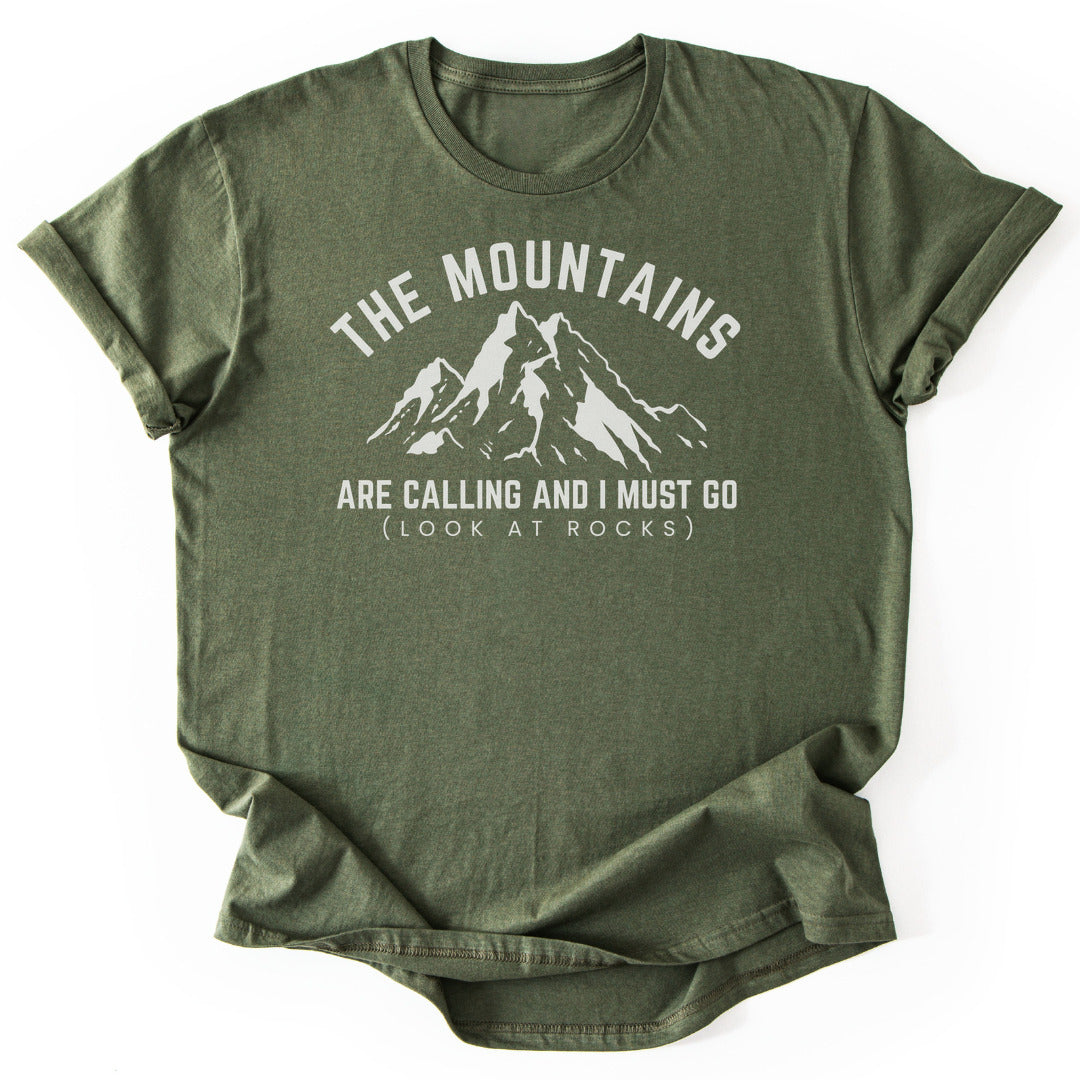 T-Shirt Military Green / S Mountains Call, Rocks Await T-Shirt