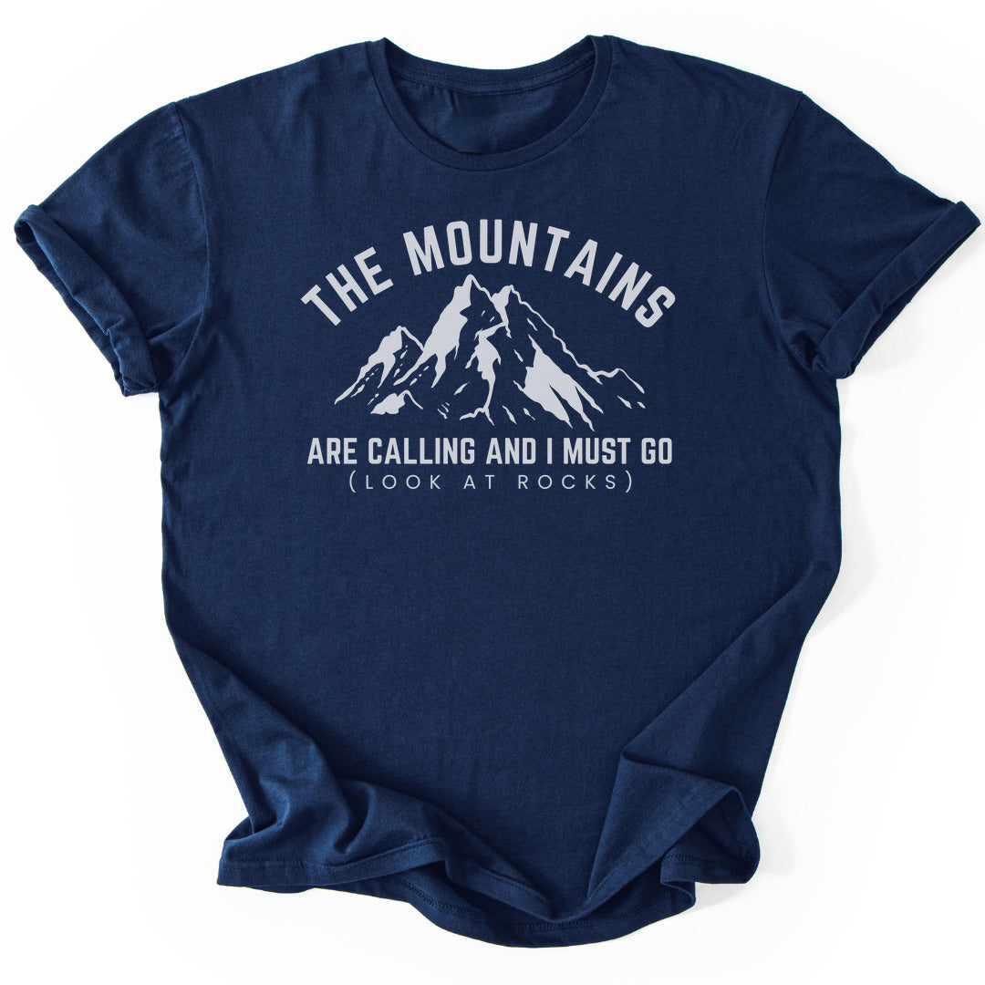 T-Shirt Navy / S Mountains Call, Rocks Await T-Shirt