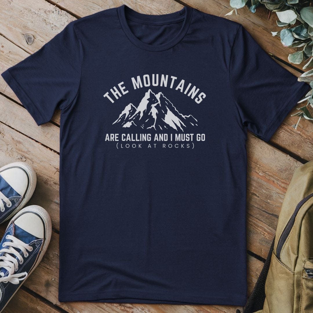 T-Shirt Navy / S Mountains Call, Rocks Await T-Shirt