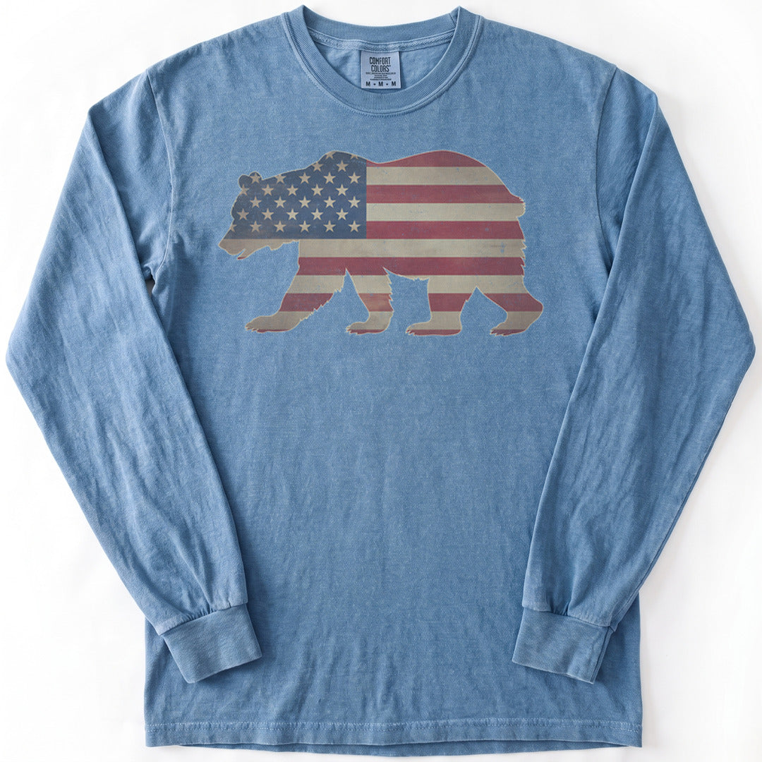 Patriotic Bear Premium LS - Comfort Colors garment-dyed long sleeve in Blue Jean from Summit Soul