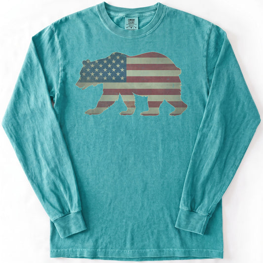Patriotic Bear Premium LS - Comfort Colors garment-dyed long sleeve in Seafoam from Summit Soul