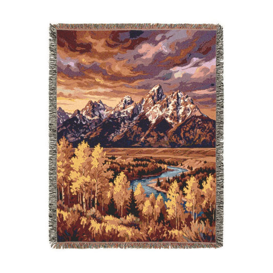 Autumn Aspens Woven Blanket, a 60 x 80 inch woven cotton throw blanket with fringed edges